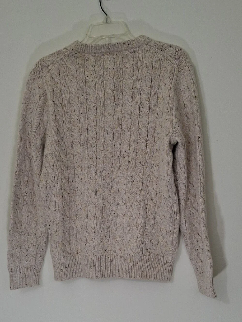 J. Crew Men's Speckled Cream Cable-Knit Crewneck Sweater, Small